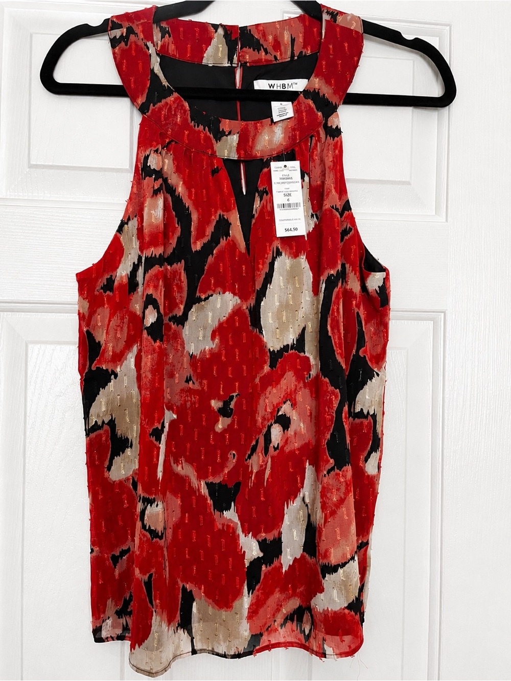 NWT WHBM Red Abstract Floral Halter Blouse Size 6
